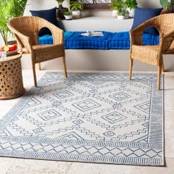 SURYA YONI OUTDOOR RUG: BLUE + WHITE
