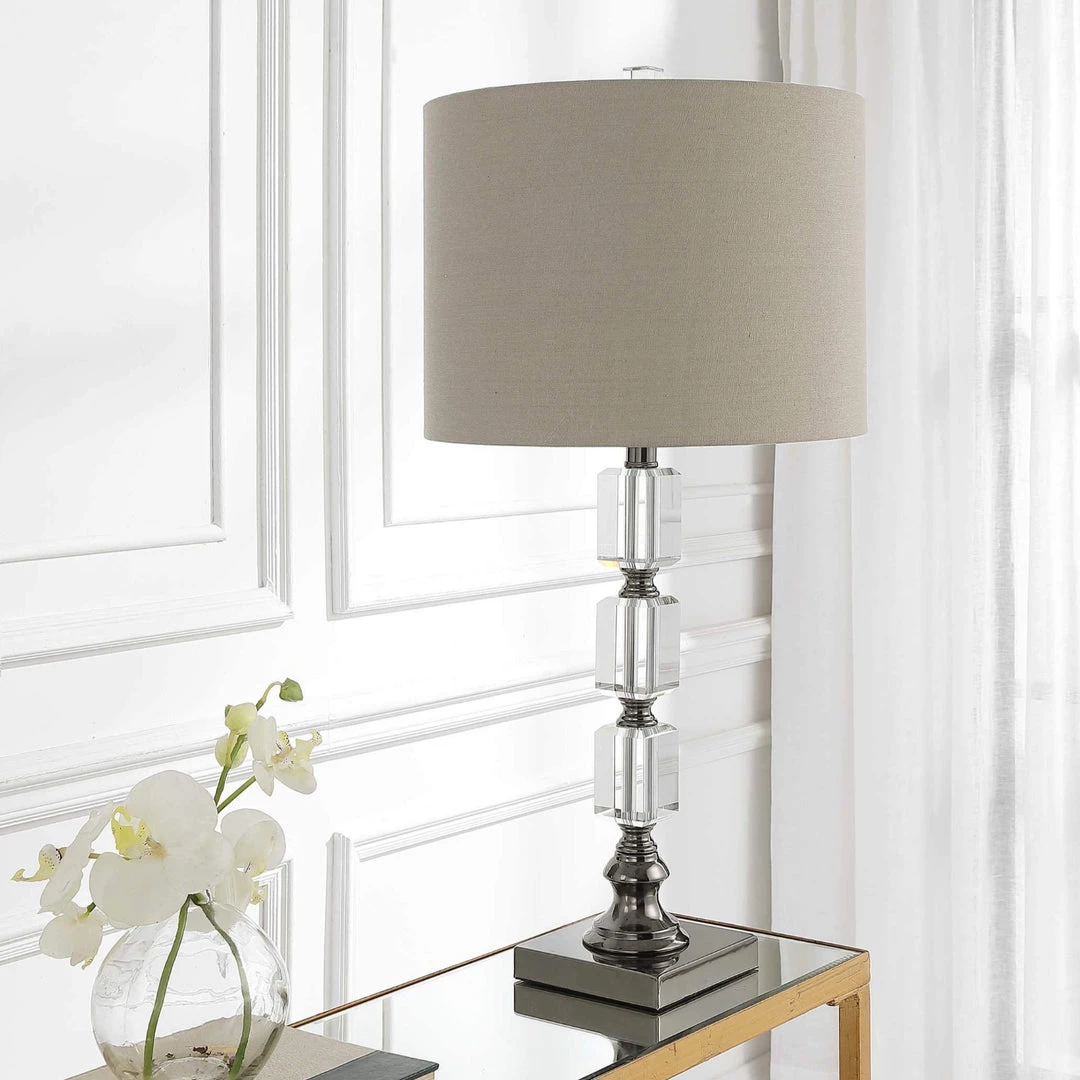 SALT EDITH CRYSTAL + ANTIQUE NICKEL TABLE LAMP 2 SALT EDITH CRYSTAL + ANTIQUE NICKEL TABLE LAMP