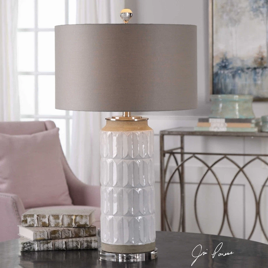 UTTERMOST EMILIA DISTRESSED GLOSS WHITE EMBOSSED CERAMIC LAMP Lighting 2 UTTERMOST EMILIA DISTRESSED GLOSS WHITE EMBOSSED CERAMIC LAMP Lighting