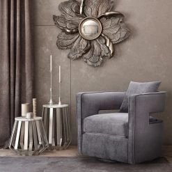TOV EMORY GREY VELVET SWIVEL CHAIR