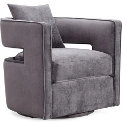 TOV EMORY GREY VELVET SWIVEL CHAIR