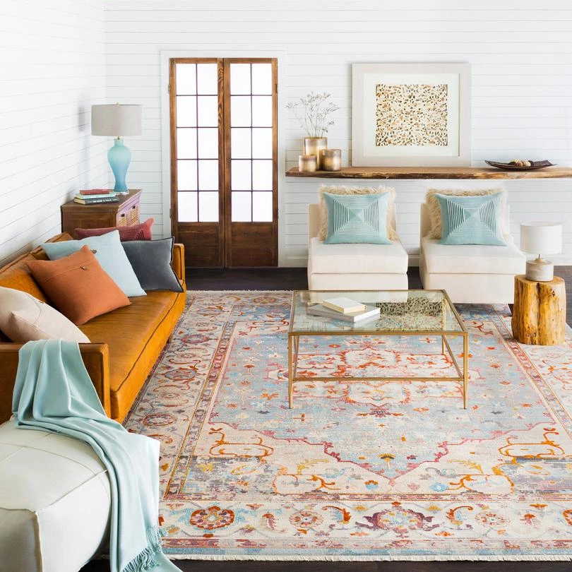 SURYA ETNEY RUG: SKY, ORANGE MULTI 2 SURYA ETNEY RUG: SKY, ORANGE MULTI