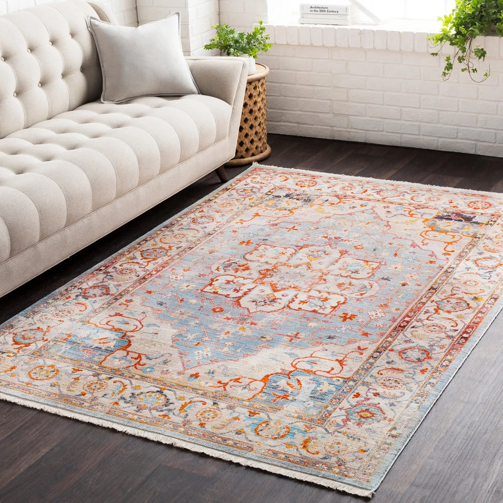 SURYA ETNEY RUG: SKY, ORANGE MULTI 3 SURYA ETNEY RUG: SKY, ORANGE MULTI