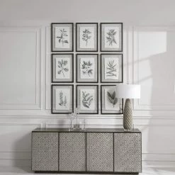 UTTERMOST Wall Art "FARMHOUSE FLORALS" BLACK+WHITE GLASS FRAMED PRINTS | SET OF 9