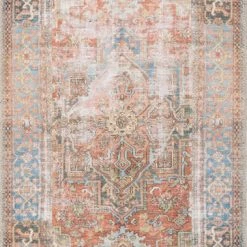 LOLOI FIDELIA VINTAGE PRINT RUG: TERRACOTTA, SKY BLUE