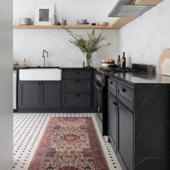 LOLOI FIDELMA VINTAGE PRINT RUG: BRICK, BLUE