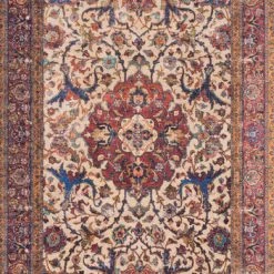 LOLOI FIDELMA VINTAGE PRINT RUG: BRICK, BLUE