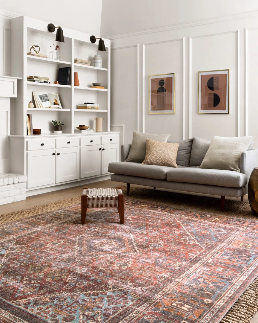 LOLOI FILOMENA VINTAGE PRINT RUG: MOSS, BRICK RED 2 LOLOI FILOMENA VINTAGE PRINT RUG: MOSS, BRICK RED