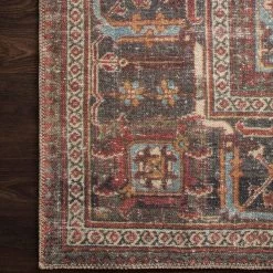 LOLOI FILOMENA VINTAGE PRINT RUG: MOSS, BRICK RED 9 LOLOI FILOMENA VINTAGE PRINT RUG: MOSS, BRICK RED
