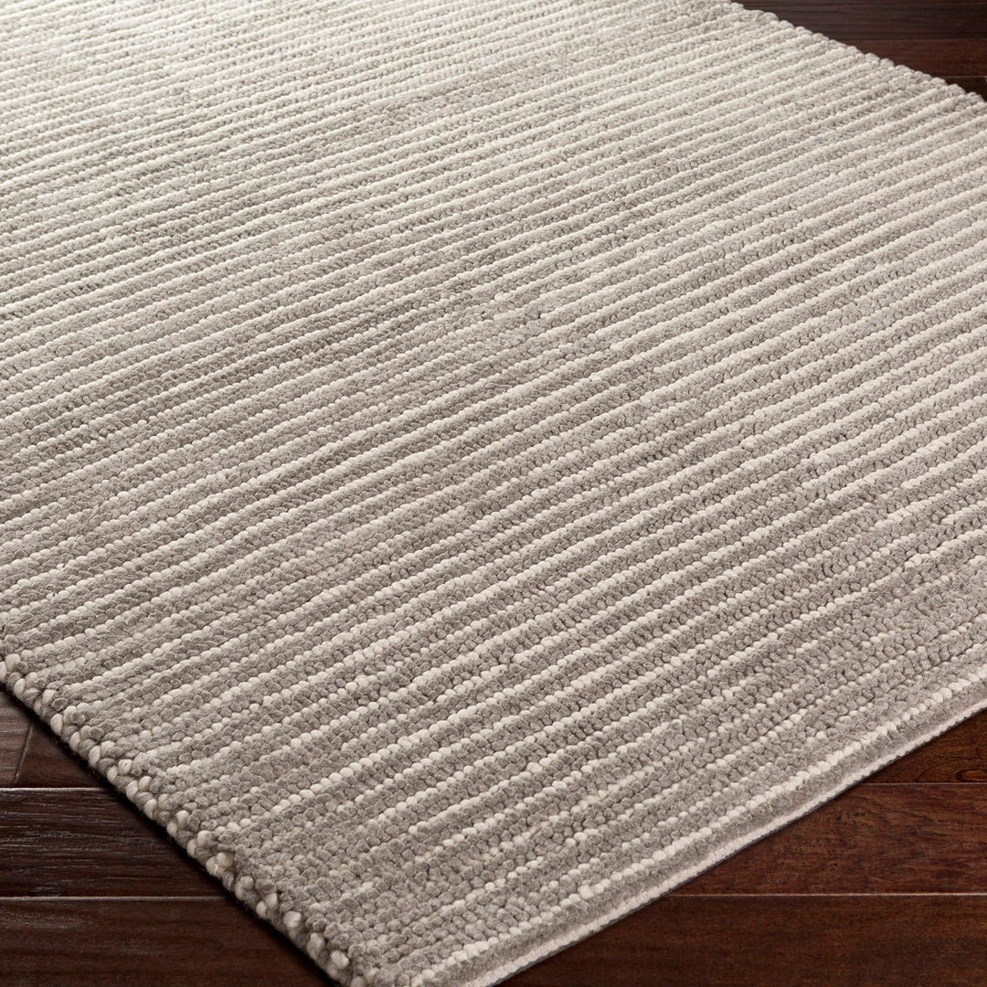 SURYA FLINT GRAY + IVORY TEXTURED STRIPE WOOL RUG 5 SURYA FLINT GRAY + IVORY TEXTURED STRIPE WOOL RUG