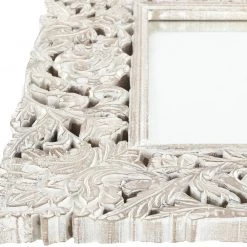 SURYA FLORENCE HAND-CARVED WOOD MIRROR: WHITE WASH