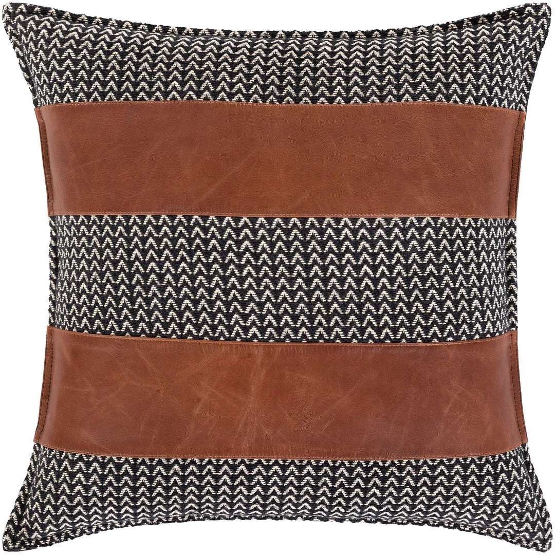 SURYA PADDOCK BLACK + SADDLE LEATHER STRIPE PILLOW Pillows + Decor 3 SURYA PADDOCK BLACK + SADDLE LEATHER STRIPE PILLOW Pillows + Decor