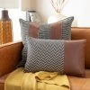 SURYA PADDOCK BLACK + SADDLE LEATHER STRIPE PILLOW Pillows + Decor