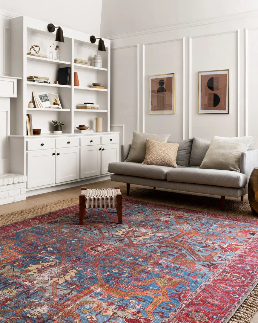 LOLOI FRANCO VINTAGE PRINT RUG: BLUE, RED 2 LOLOI FRANCO VINTAGE PRINT RUG: BLUE, RED