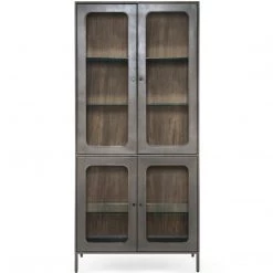 FOUR HANDS Furniture FRITZ INDUSTRIAL GUNMETAL + GLASS TALL CABINET