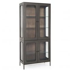 FOUR HANDS Furniture FRITZ INDUSTRIAL GUNMETAL + GLASS TALL CABINET