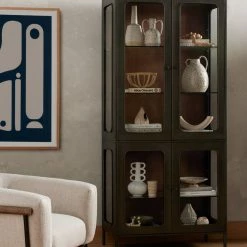 FOUR HANDS Furniture FRITZ INDUSTRIAL GUNMETAL + GLASS TALL CABINET