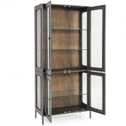 FOUR HANDS Furniture FRITZ INDUSTRIAL GUNMETAL + GLASS TALL CABINET