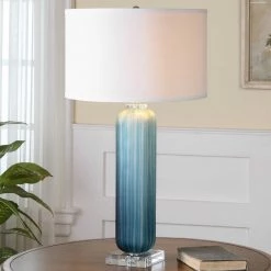 UTTERMOST FROSTED BLUE GLASS LAMP