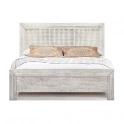 DOVETAIL GENEVA GREY WASH CANE PANEL BED