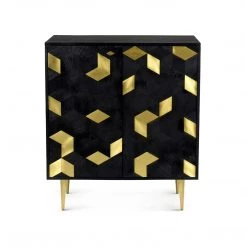 MOES GEOMETRIC BRASS + MANGO WOOD BAR CABINET