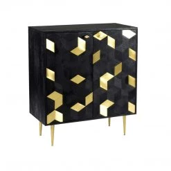 MOES GEOMETRIC BRASS + MANGO WOOD BAR CABINET