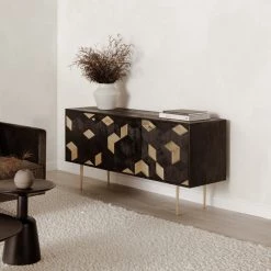 MOES GEOMETRIC BRASS + MANGO WOOD SIDEBOARD