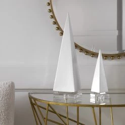 UTTERMOST Pillows + Decor GLOSS WHITE PYRAMID SCULPTURES | SET OF 2