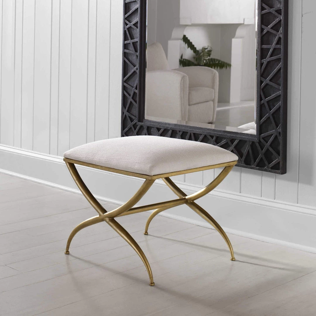 UTTERMOST GOLD CROSSING SMALL BENCH: WHITE Furniture 2 UTTERMOST GOLD CROSSING SMALL BENCH: WHITE Furniture