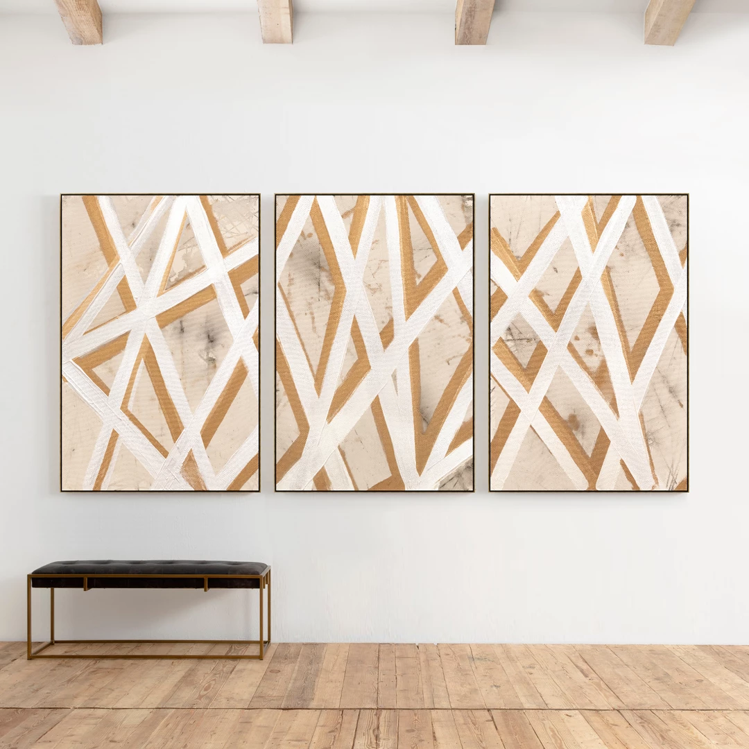 L ART "GOLD PATHS I" NATURAL CANVAS HAND PAINTING 1 L ART "GOLD PATHS I" NATURAL CANVAS HAND PAINTING