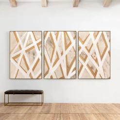 L ART "GOLD PATHS III" NATURAL CANVAS HAND PAINTING Wall Art