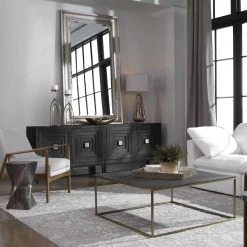 UTTERMOST Living Room GREY SHAGREEN & BRASS SQUARE COFFEE TABLE