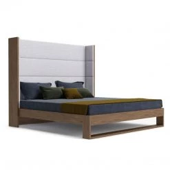 VIG FINN GREY TWILL+WALNUT WINGBACK BED