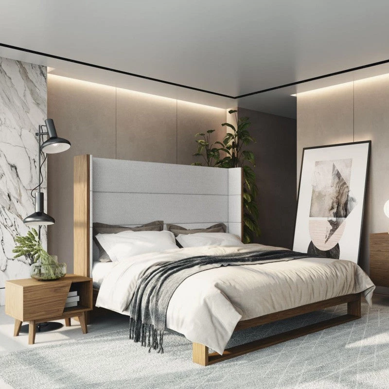 VIG FINN GREY TWILL+WALNUT WINGBACK BED 3 VIG FINN GREY TWILL+WALNUT WINGBACK BED