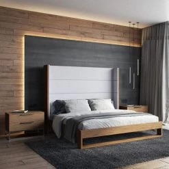 VIG FINN GREY TWILL+WALNUT WINGBACK BED 7 VIG FINN GREY TWILL+WALNUT WINGBACK BED