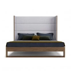 VIG FINN GREY TWILL+WALNUT WINGBACK BED