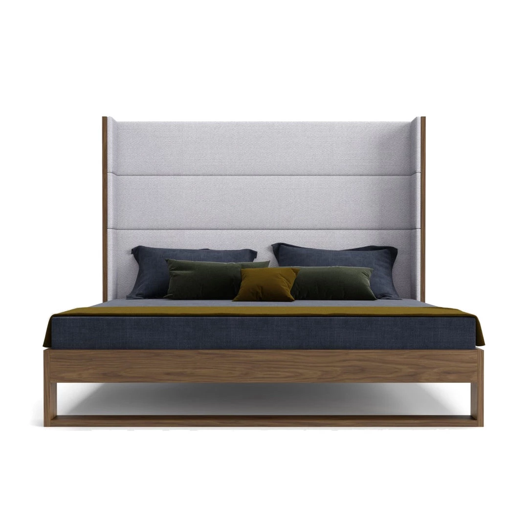 VIG FINN GREY TWILL+WALNUT WINGBACK BED 1 VIG FINN GREY TWILL+WALNUT WINGBACK BED