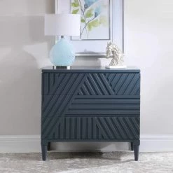 UTTERMOST Furniture GROOVY GEOMETRIC STRIPES CHEST: AEGEAN BLUE