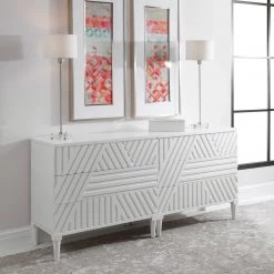 UTTERMOST GROOVY GEOMETRIC STRIPES CHEST: WHITE