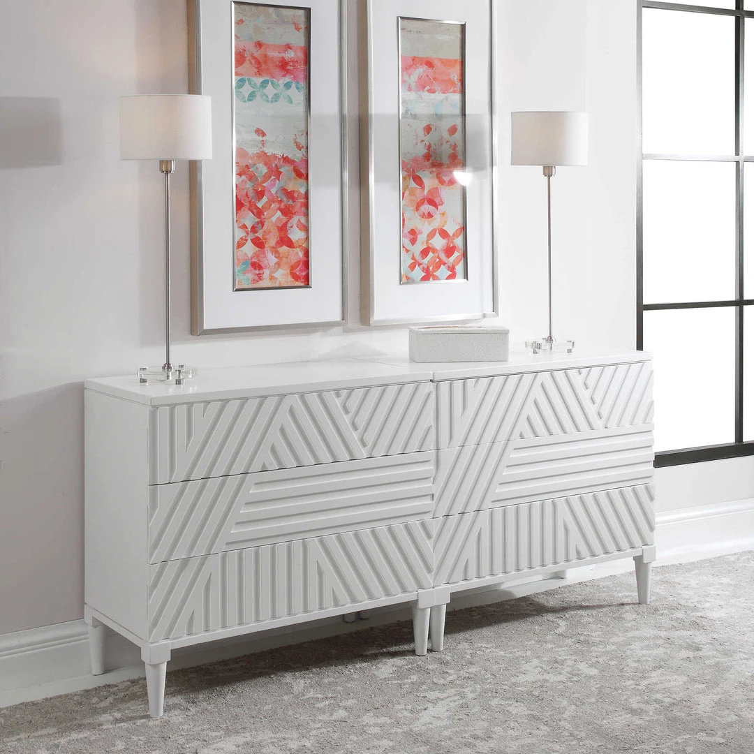 UTTERMOST GROOVY GEOMETRIC STRIPES CHEST: WHITE 2 UTTERMOST GROOVY GEOMETRIC STRIPES CHEST: WHITE