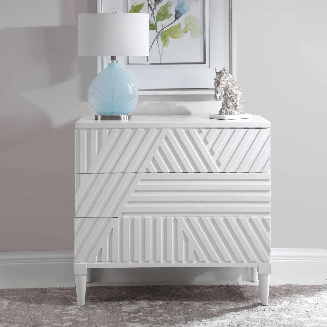 UTTERMOST GROOVY GEOMETRIC STRIPES CHEST: WHITE 3 UTTERMOST GROOVY GEOMETRIC STRIPES CHEST: WHITE