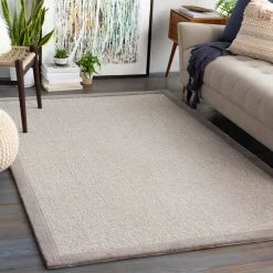SURYA HAND TUFTED WOOL BORDER RUG: GRAY