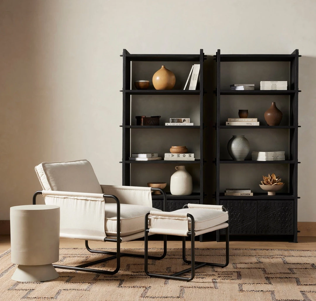 FOUR HANDS HARBOR NATURAL CANVAS ARM CHAIR + ACCENT STOOL 1 FOUR HANDS HARBOR NATURAL CANVAS ARM CHAIR + ACCENT STOOL