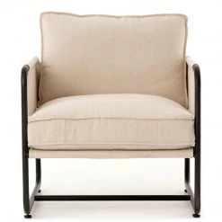 FOUR HANDS HARBOR NATURAL CANVAS ARM CHAIR + ACCENT STOOL