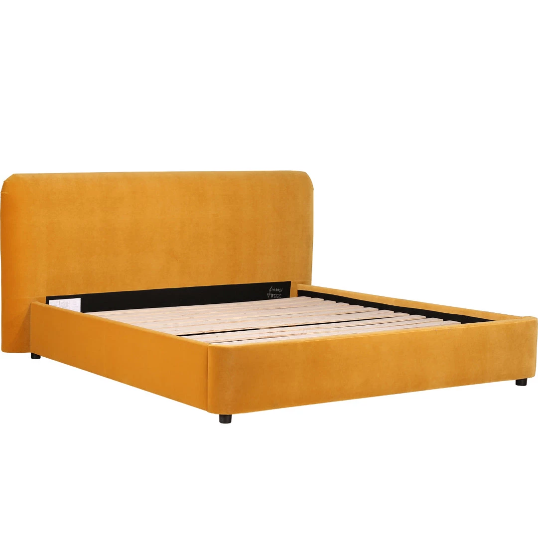 MOES HAVANA YELLOW VELVET UPHOLSTERED PLATFORM BED Bedroom 2 MOES HAVANA YELLOW VELVET UPHOLSTERED PLATFORM BED Bedroom