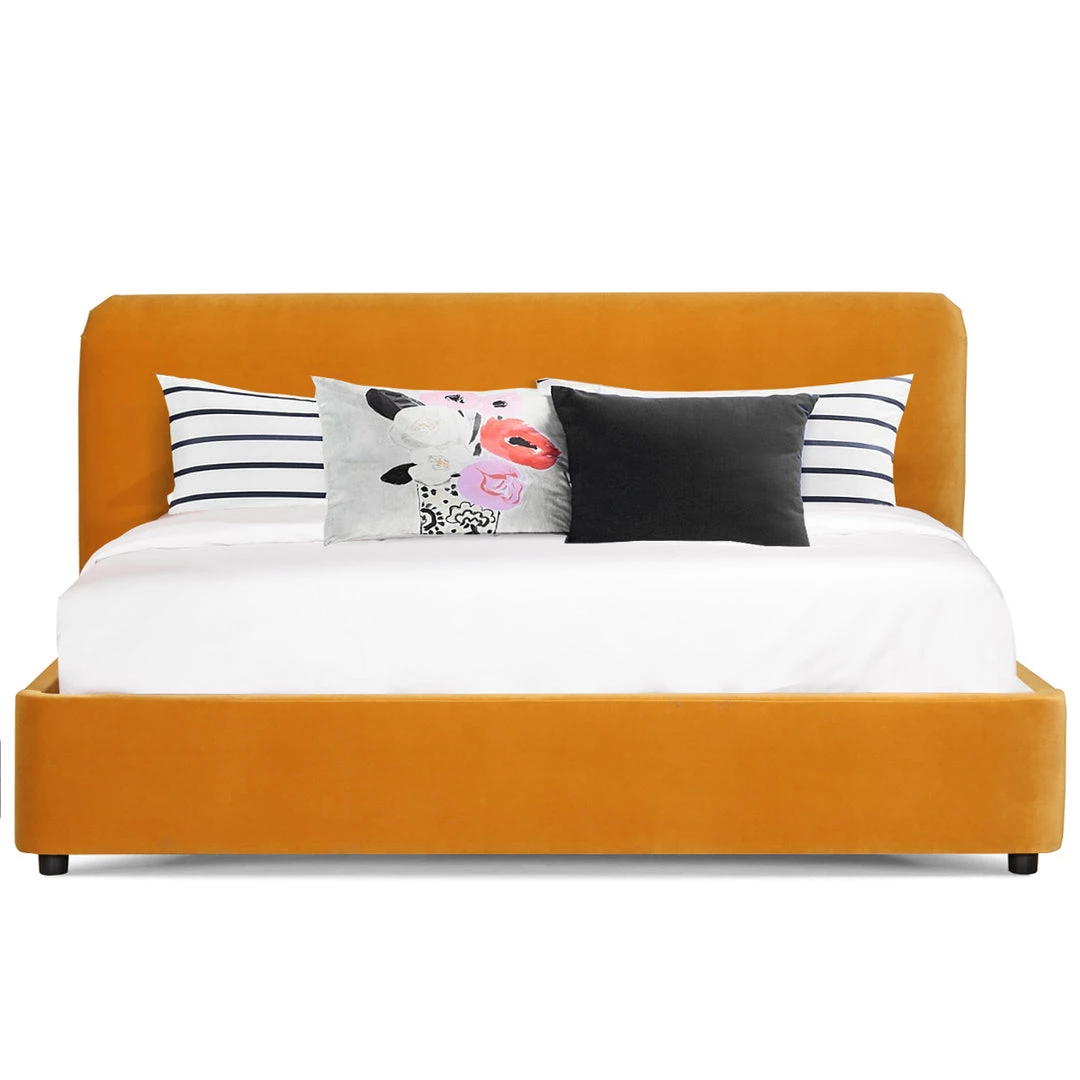MOES HAVANA YELLOW VELVET UPHOLSTERED PLATFORM BED Bedroom 1 MOES HAVANA YELLOW VELVET UPHOLSTERED PLATFORM BED Bedroom