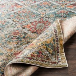 SURYA KAFELE RUG: AQUA, LIME MULTI