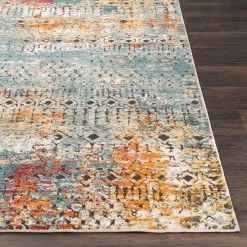 SURYA GADHI RUG: AQUA, YELLOW