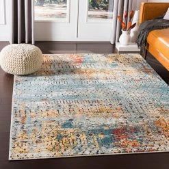 SURYA GADHI RUG: AQUA, YELLOW