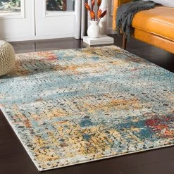 SURYA GADHI RUG: AQUA, YELLOW